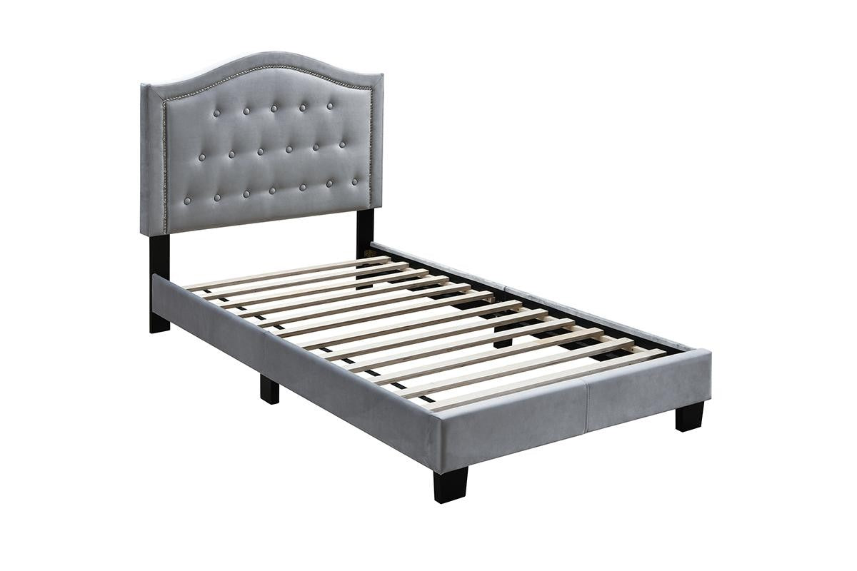 European style 1pc Twin Size Bed Button Tufted Headboard Gray Finish Bedroom Furniture