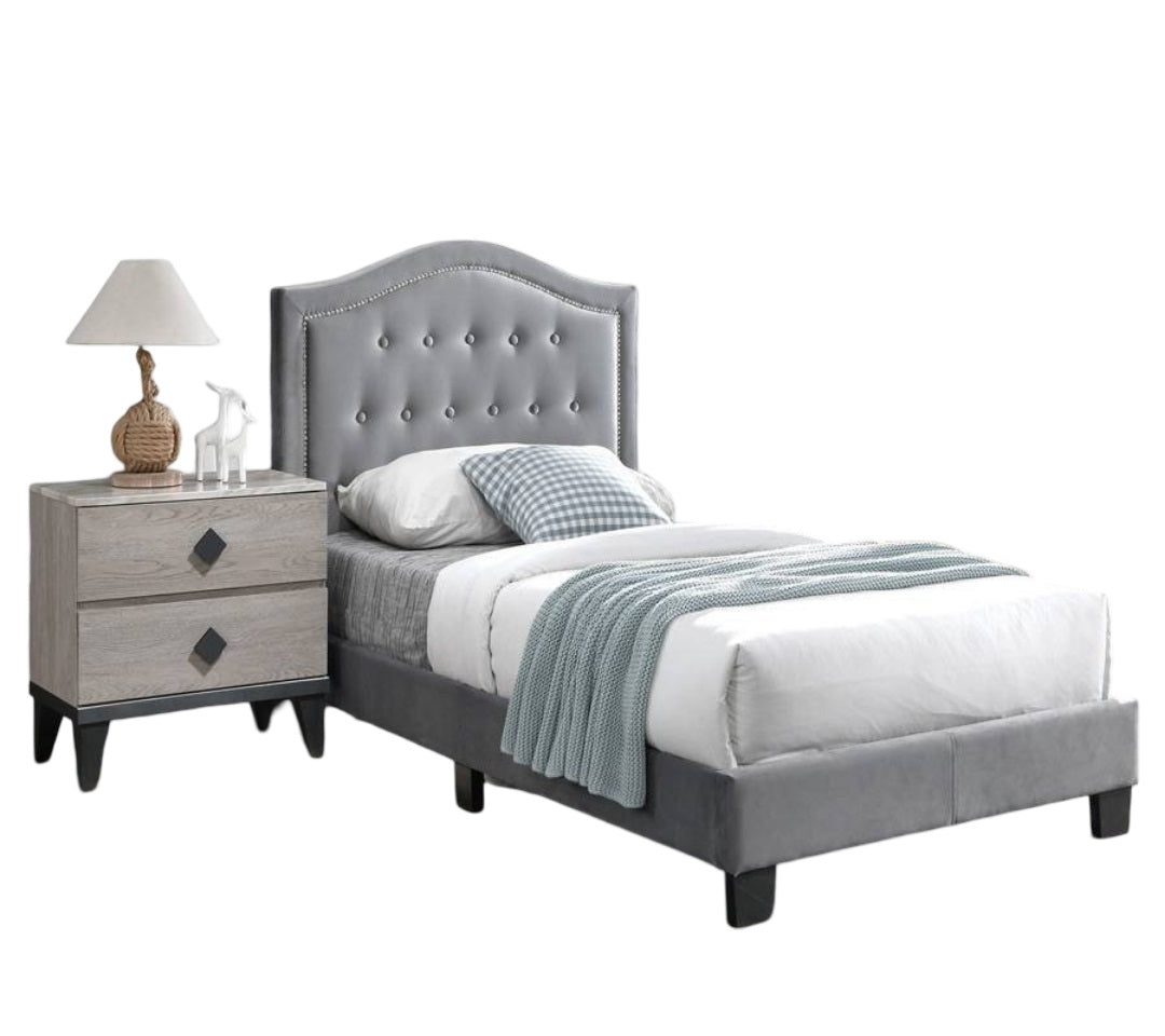 European style 1pc Twin Size Bed Button Tufted Headboard Gray Finish Bedroom Furniture