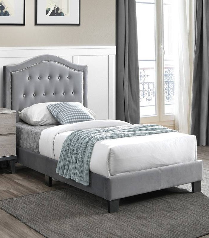 European style 1pc Twin Size Bed Button Tufted Headboard Gray Finish Bedroom Furniture