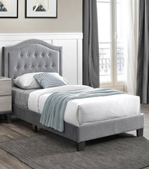 European style 1pc Twin Size Bed Button Tufted Headboard Gray Finish Bedroom Furniture