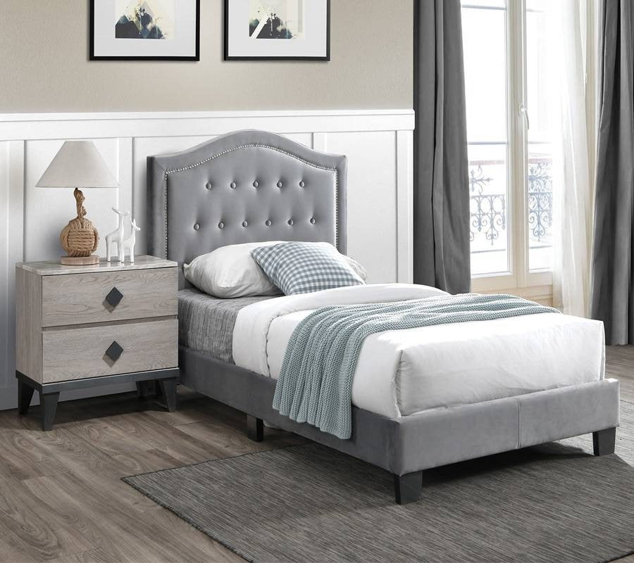 European style 1pc Twin Size Bed Button Tufted Headboard Gray Finish Bedroom Furniture