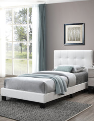 Modern Style 1pc Twin Size Bed Faux Leather Middle Support Legs Rectangle Headboard White Finish Bedroom Furniture
