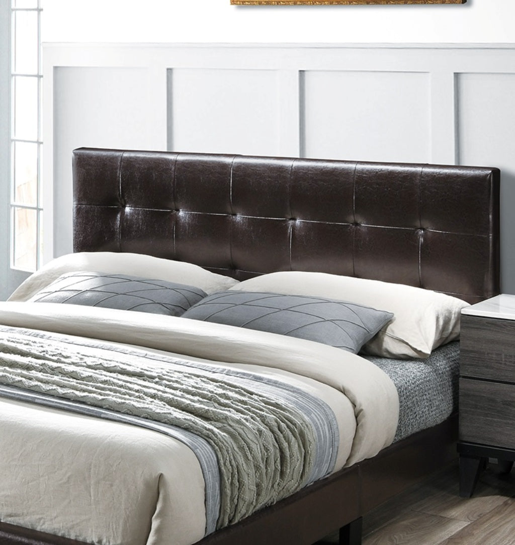 Contemporary Style 1pc Full Size Bed Faux Leather Rectangle Headboard Brown Finish Bedroom Furniture