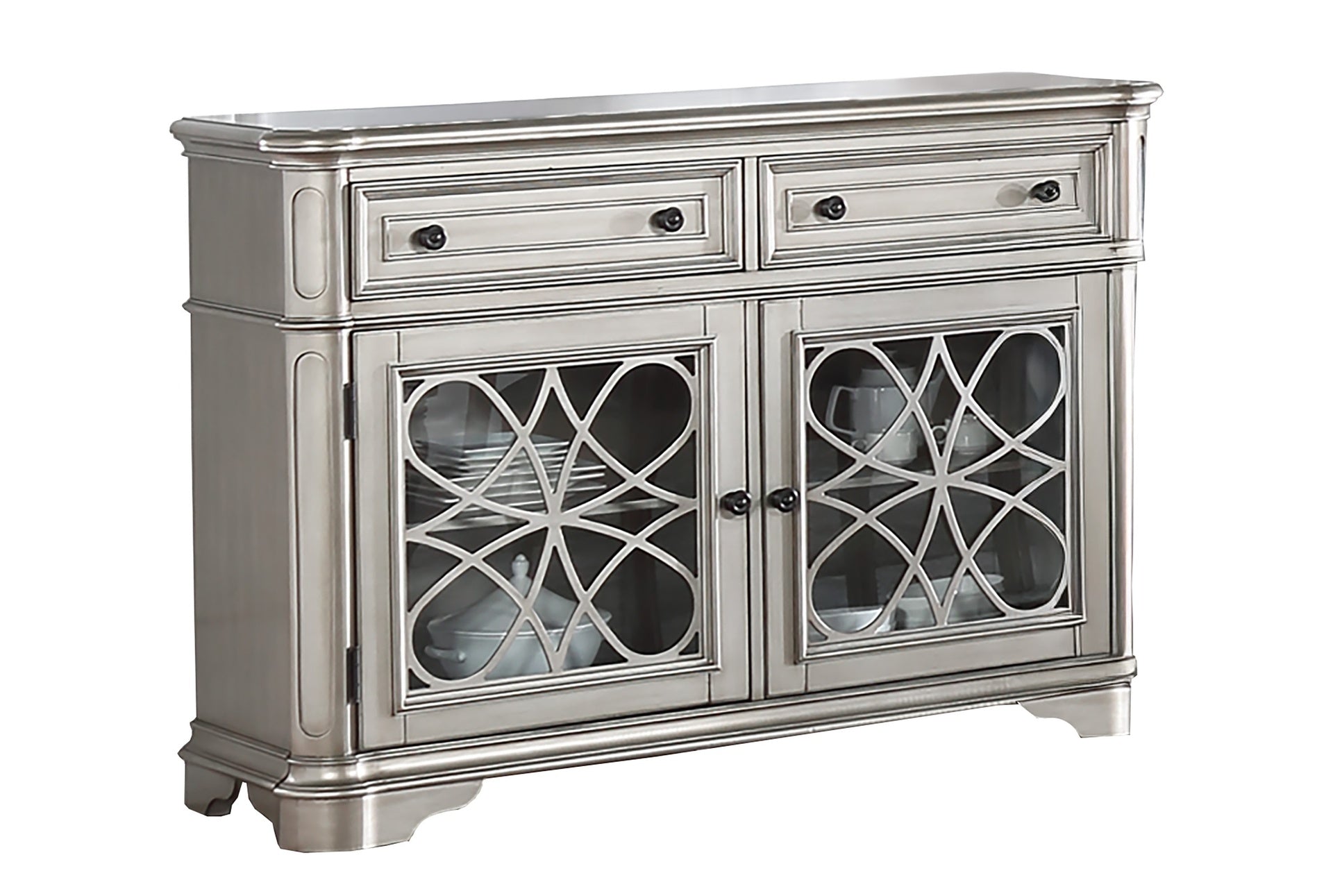 Traditional Style Silver Finish 1pc Server Drawers Storage Cabinet Wooden Furniture Dining Room Furniture