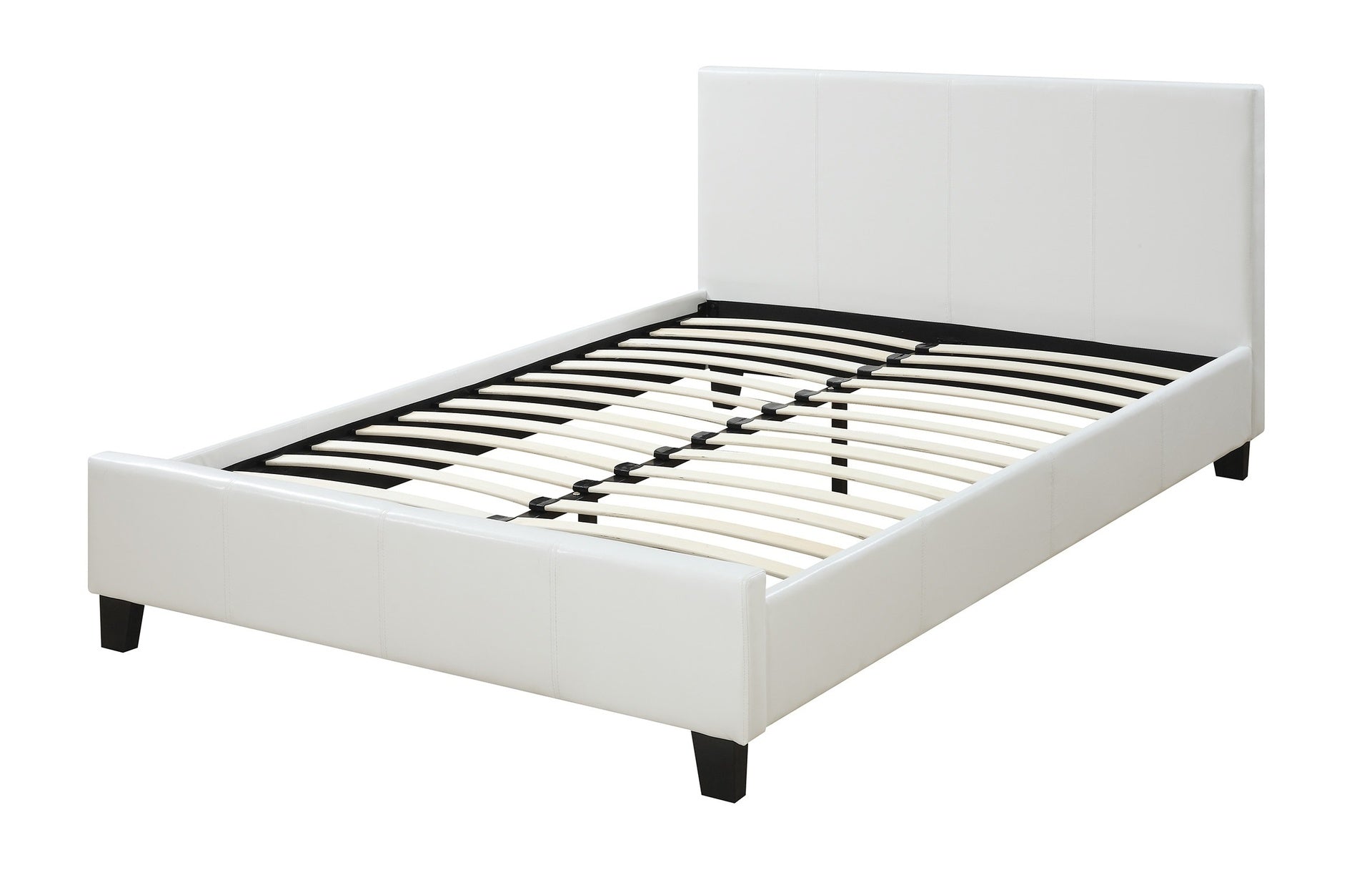 Classic White 1pc Queen Size Bed Faux Leather Upholstered Bedframe Bedroom Furniture Wooden Legs