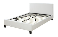 Classic White 1pc Queen Size Bed Faux Leather Upholstered Bedframe Bedroom Furniture Wooden Legs