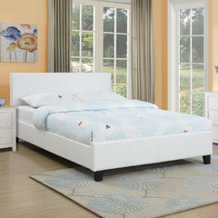 Classic White 1pc Queen Size Bed Faux Leather Upholstered Bedframe Bedroom Furniture Wooden Legs