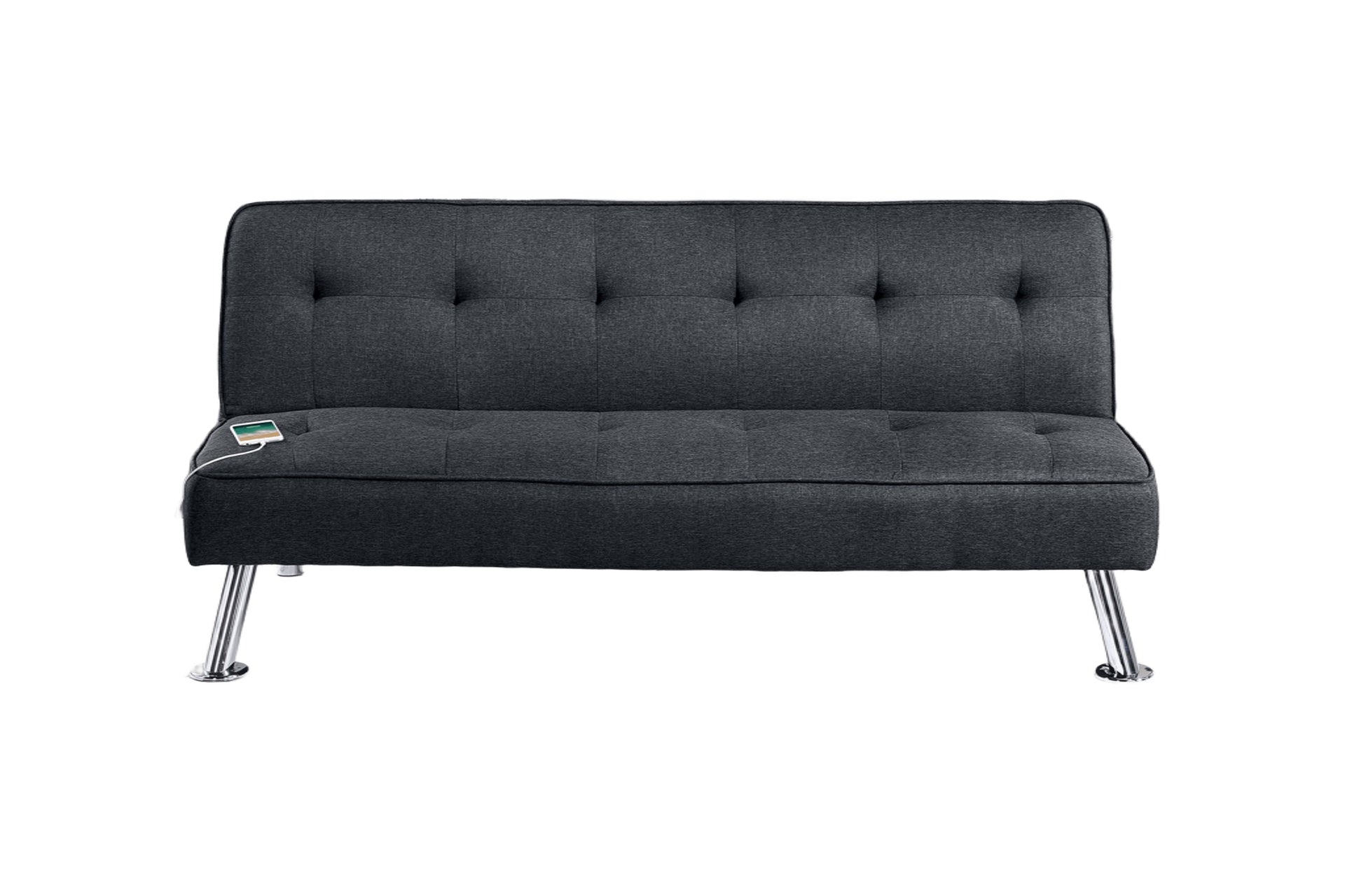 Black Color Polyfiber 1pc Adjustable Sofa Metal Legs Tufted Upholstered Plush Cushion Couch USB Living Room