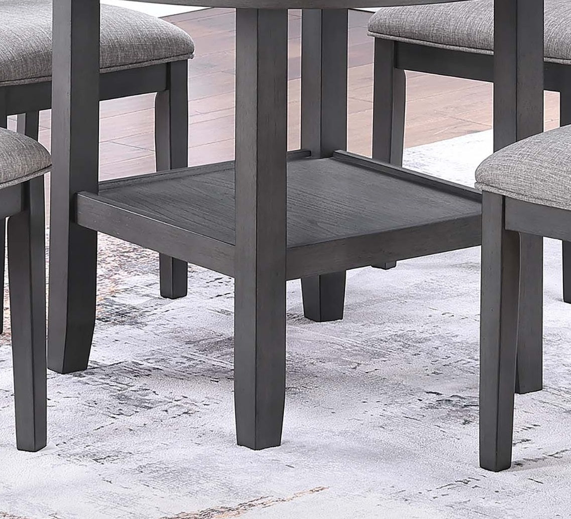 Gray Color 5pc Dining Set Round Table w Shelve Unique Design 4x Side Chairs Modern Contemporary Dining Room Furniture