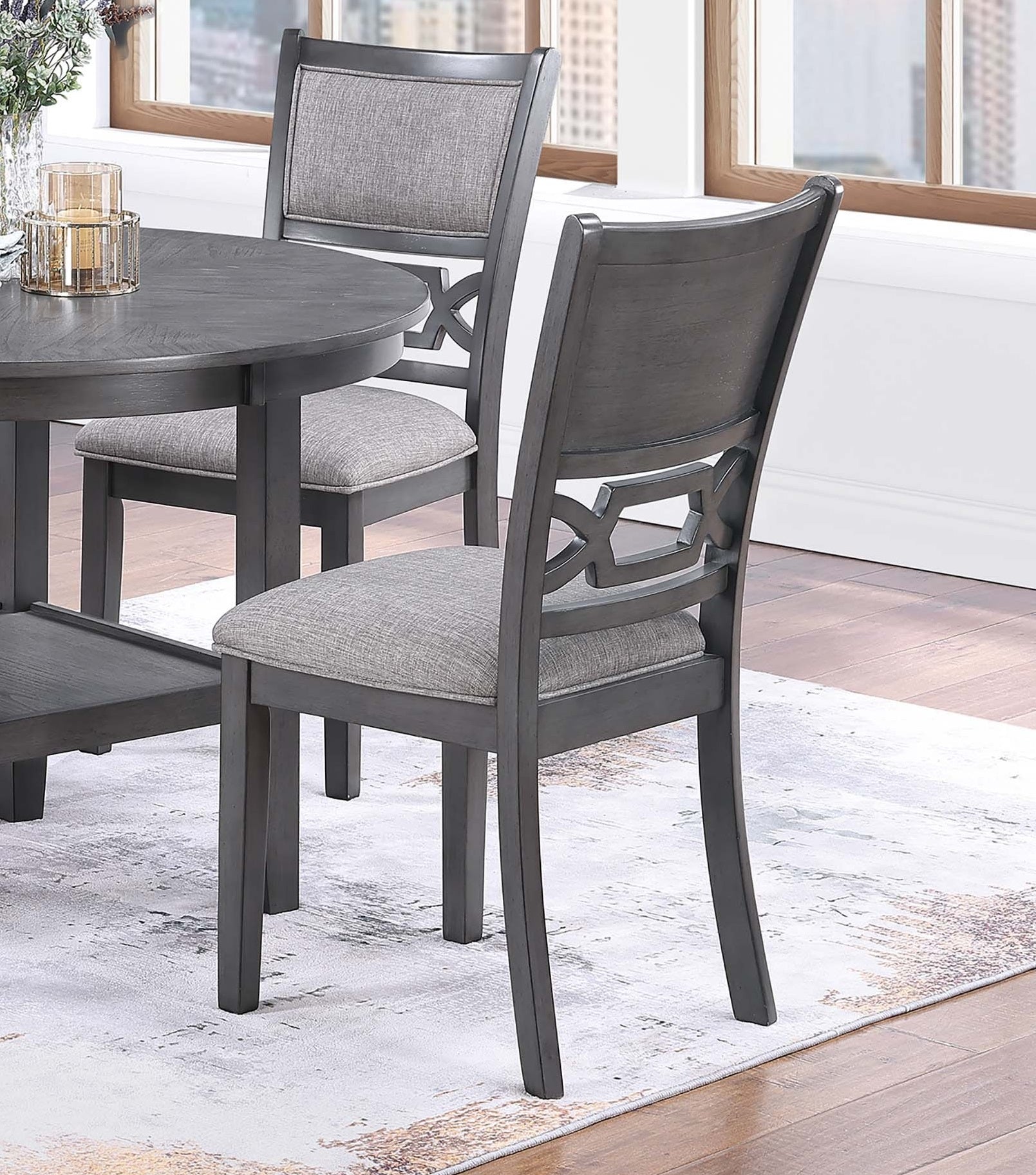 Gray Color 5pc Dining Set Round Table w Shelve Unique Design 4x Side Chairs Modern Contemporary Dining Room Furniture