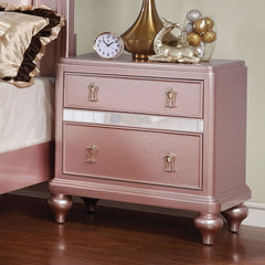 Elegant Contemporary Rose Gold 1pc Nightstand Nickel Hanging Knob 2-Drawers Bedside Table Mirror Accent Panels