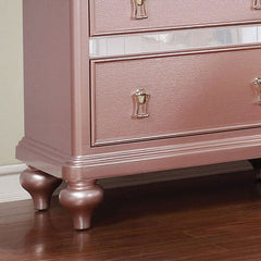 Elegant Contemporary Rose Gold 1pc Nightstand Nickel Hanging Knob 2-Drawers Bedside Table Mirror Accent Panels