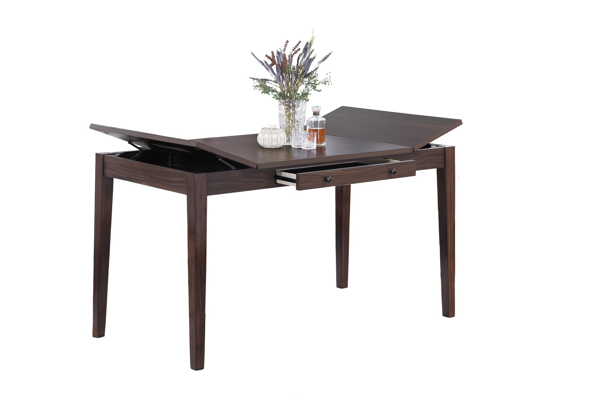 Walnut Color Dining Table w Drawers Built in Lift Top Storage 1pc Counter Height Table Dining Room Wooden Furniture