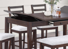 Walnut Color Dining Table w Drawers Built in Lift Top Storage 1pc Counter Height Table Dining Room Wooden Furniture