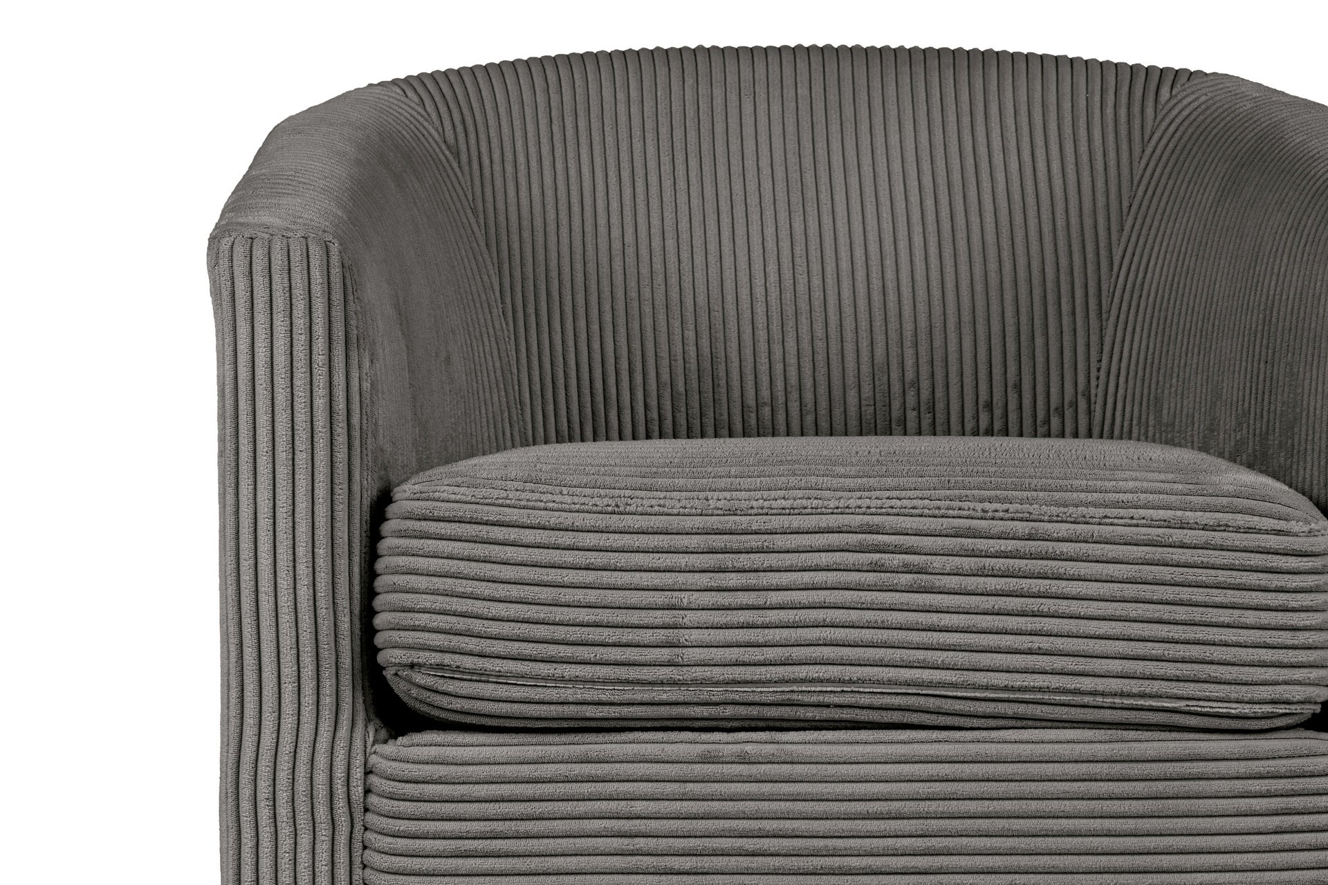 Dark Gray Corduroy Fabric 1pc Swivel Accent Chair U-Backrest Living Room Plush Cushion Chair Metal Base