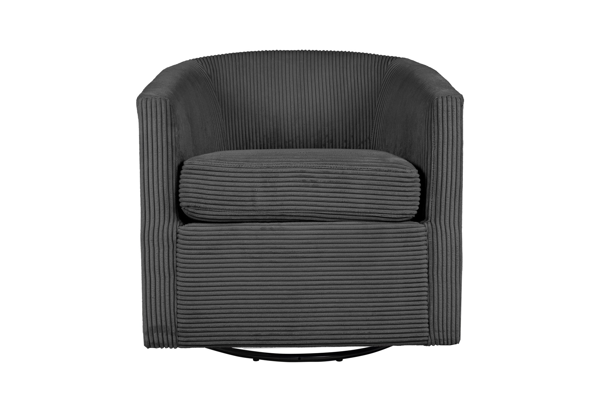 Dark Gray Corduroy Fabric 1pc Swivel Accent Chair U-Backrest Living Room Plush Cushion Chair Metal Base
