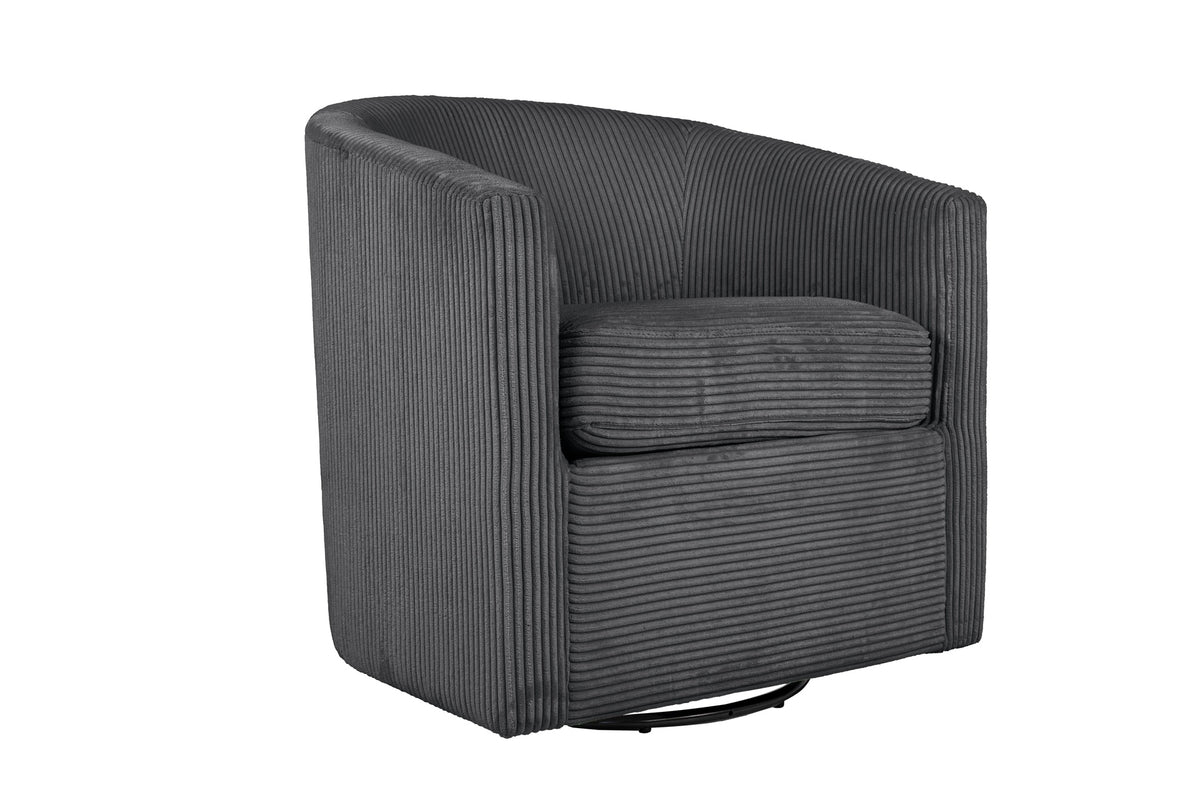Dark Gray Corduroy Fabric 1pc Swivel Accent Chair U-Backrest Living Room Plush Cushion Chair Metal Base
