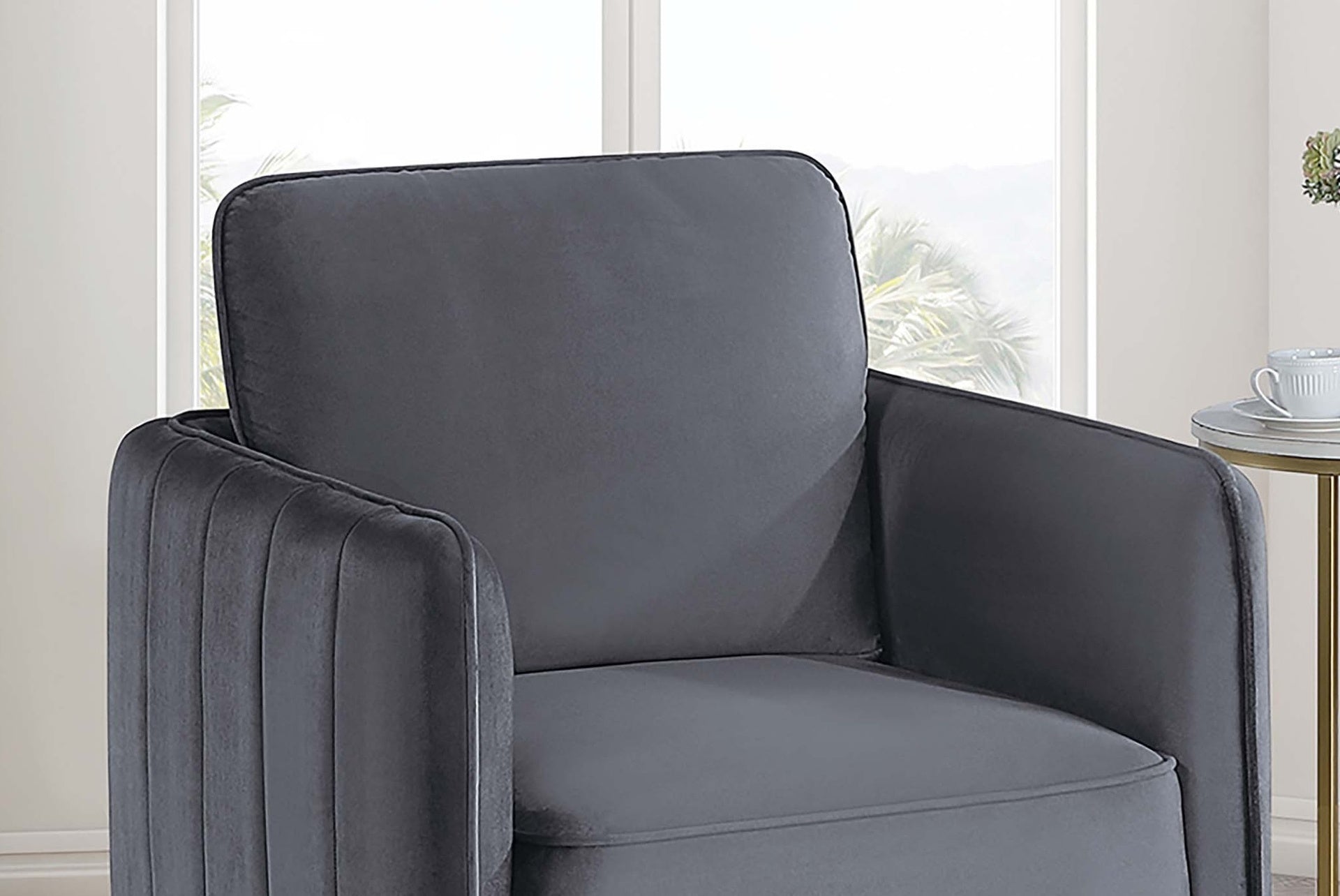 Beautiful Elegant 1pc Accent Chair Gray Velvet Fabric Upholstered Plush Metal Legs Living Room Chair