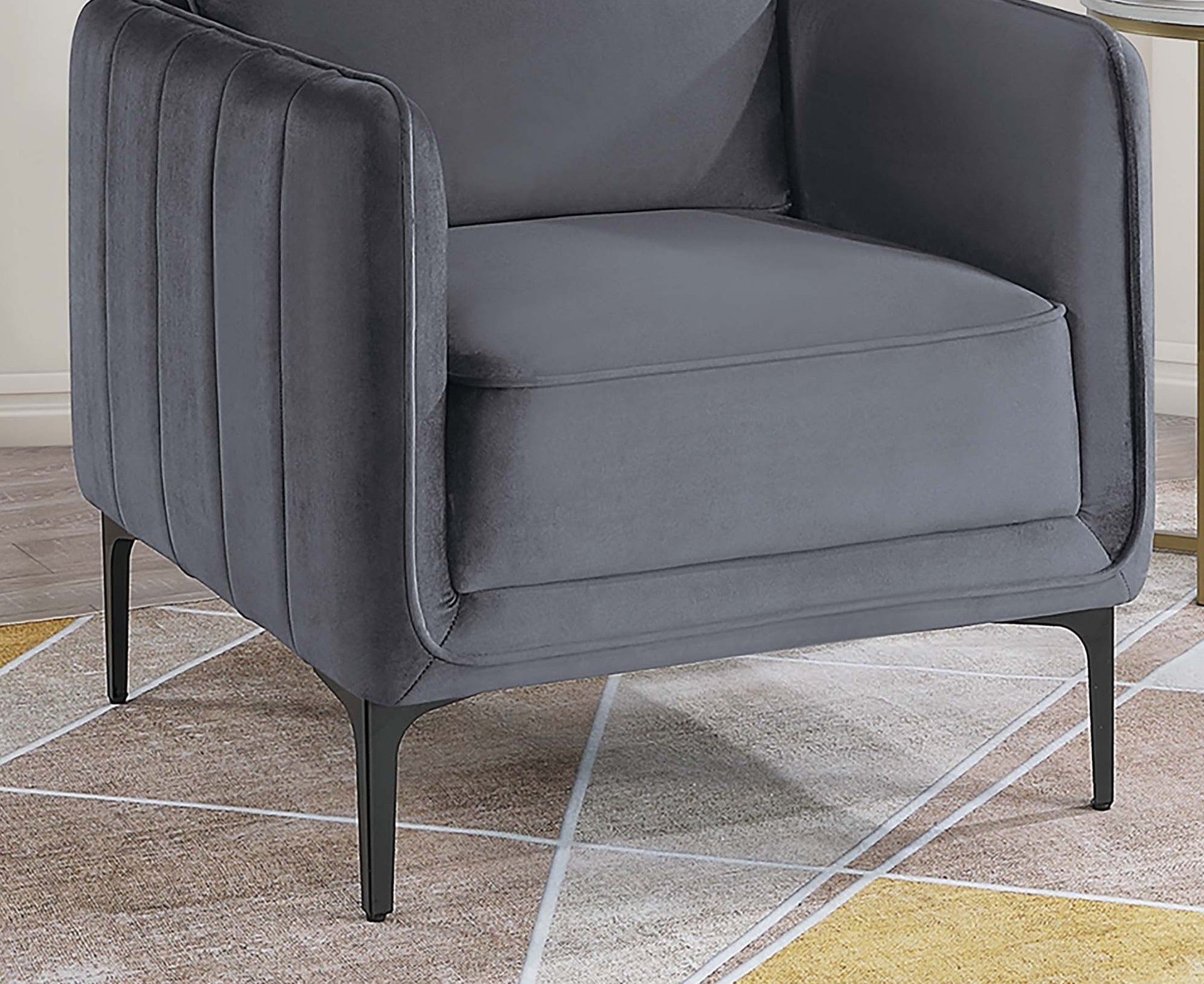 Beautiful Elegant 1pc Accent Chair Gray Velvet Fabric Upholstered Plush Metal Legs Living Room Chair