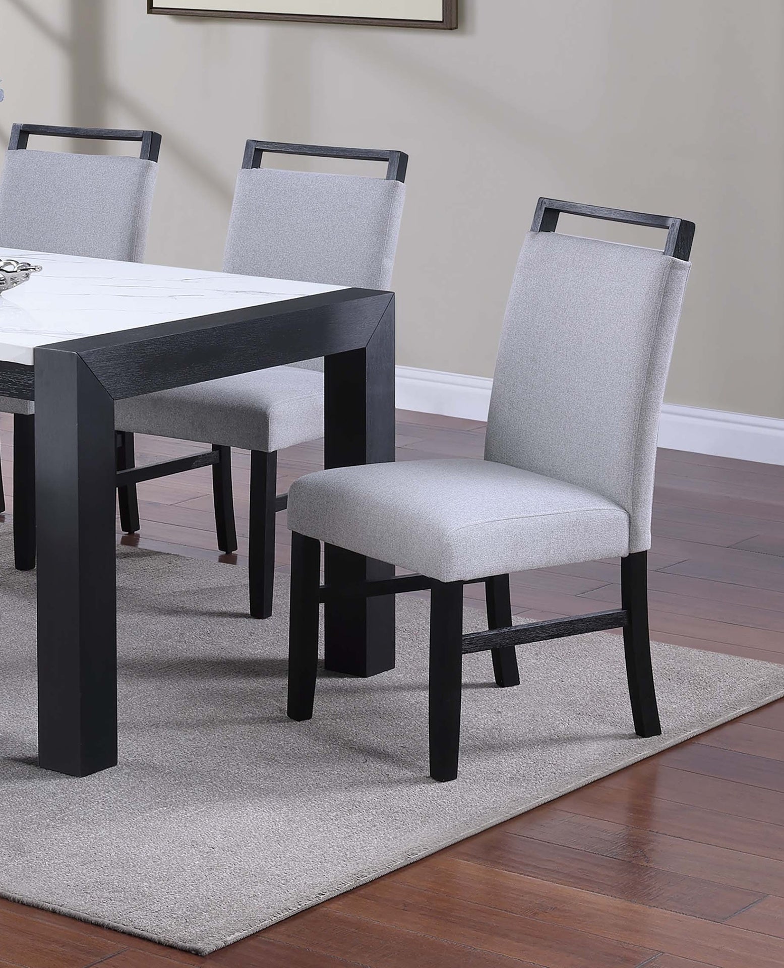 Contemporary Style 2pc Dining Chairs w Wooden handle Upper back Rest Charcoal Wooden Legs Soft Fabric Upholstered Chair