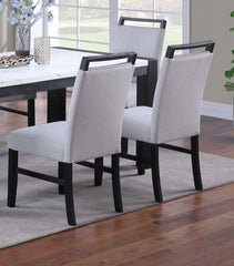 Contemporary Style 2pc Dining Chairs w Wooden handle Upper back Rest Charcoal Wooden Legs Soft Fabric Upholstered Chair