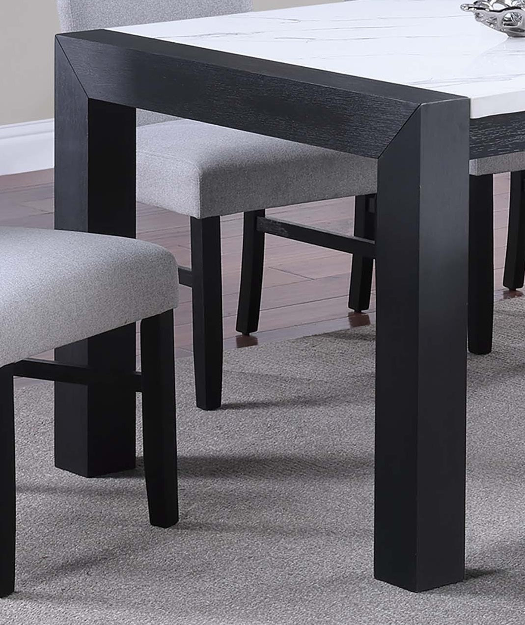 Elegant White Faux Marble Top 1pc Table Charcoal Legs Wooden Dining Table Modern Sleek Two-Tone Dining Table