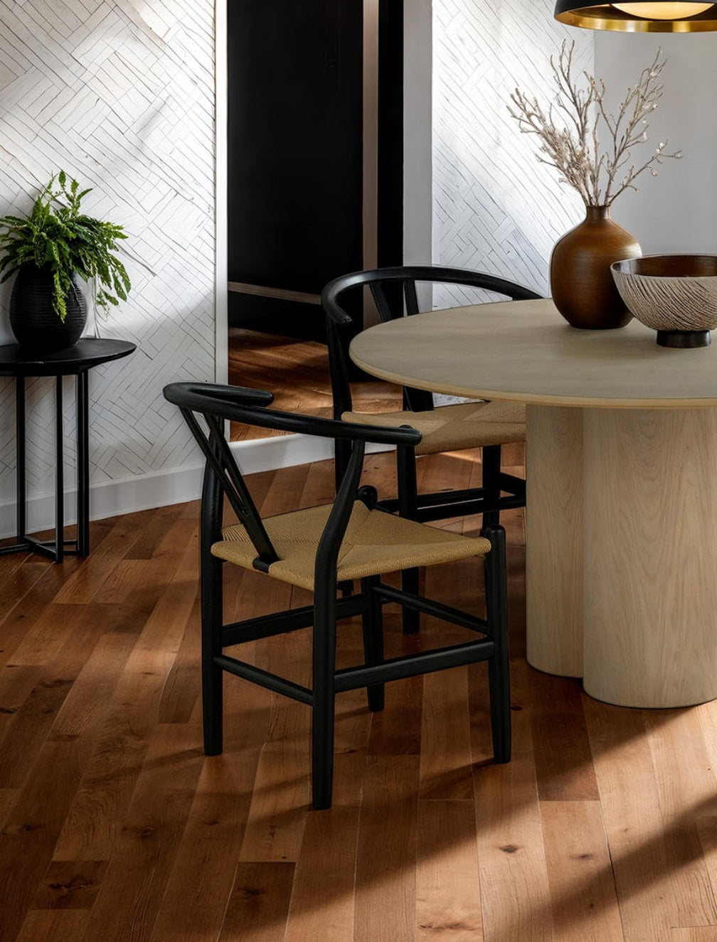 Black Wooden 2pc Side Chairs Dining Room Furniture Kitchen Dining Chair Woven Rope Seat Modern Style