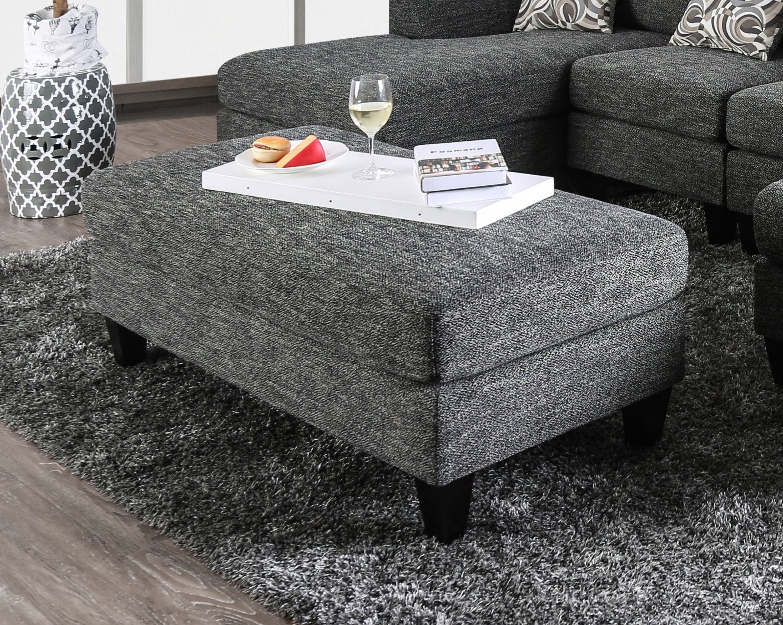 Contemporary Style Ottoman Gray Color Chenille 1pc Ottomans Living Room Furniture Plush Seat