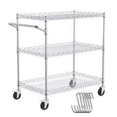 3-Tier Utility Cart Rolling Cart on Wheels 30"x18"x32.4" 661 LBS 6 Hooks