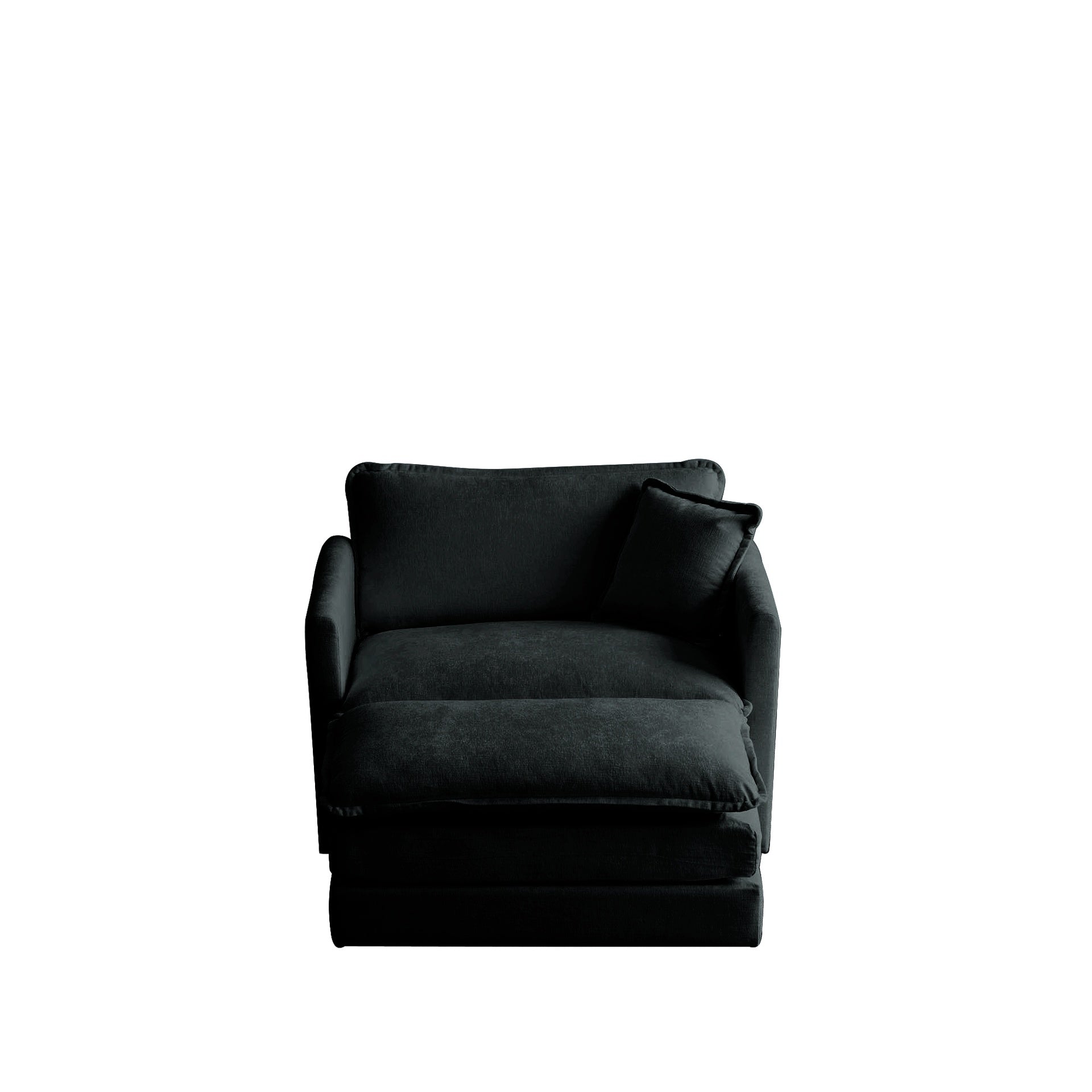 Modern Accent Chair with Ottoman, Living Room Club Chair Chenille Upholstered Armchair , Reading Chair for Bedroom, Black Chenille