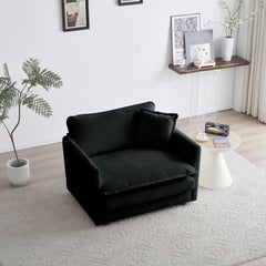 Modern Accent Chair with Ottoman, Living Room Club Chair Chenille Upholstered Armchair , Reading Chair for Bedroom, Black Chenille