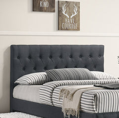 Contemporary Full Size Bed w/ Trundle Slats Charcoal Burlap Upholstered Button Tufted Headboard Footboard Youth Bedroom Furniture wooden Slats 1pc Bed