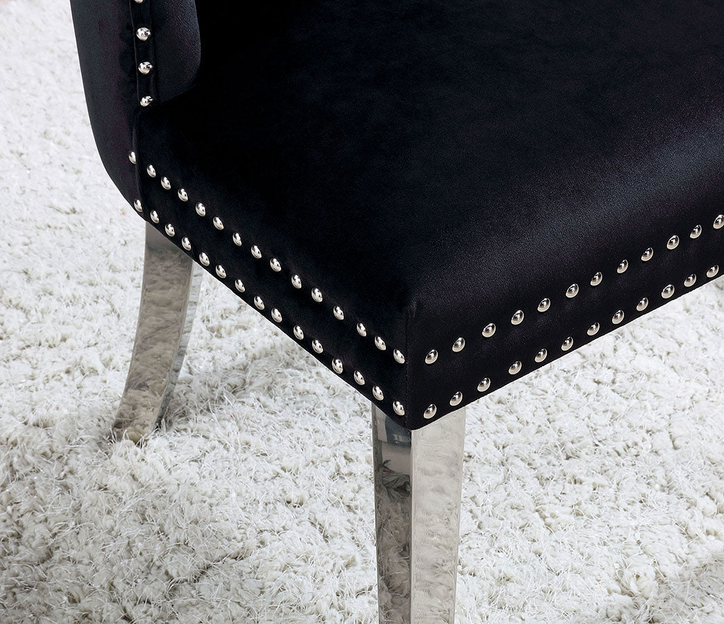 Contemporary Black Color Flannelette 2pcs Side Chairs Button-Tufted Upholstered Dining Chairs Wingback Design Furniture Set