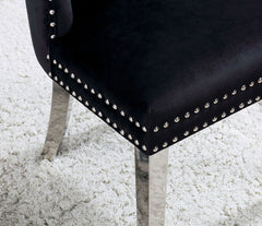 Contemporary Black Color Flannelette 2pcs Side Chairs Button-Tufted Upholstered Dining Chairs Wingback Design Furniture Set