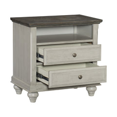 Classic Light Gray Finish 1pc Nightstand with 2x Drawers and Storage Cubby Dark Brown Top Modern Farmhouse Design Bedroom Furniture Side Table