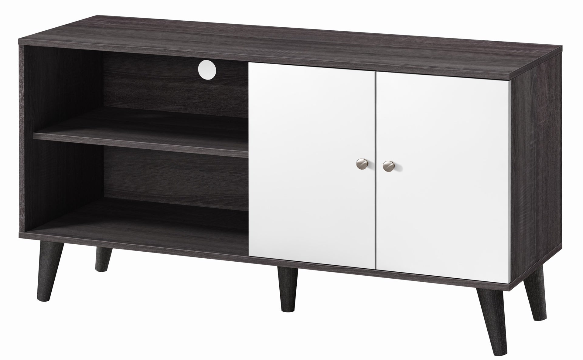 Amidon TV Stand for TVs up to 47.3", with 2 Storage Shelves& 1 Cabinet, Modern Entertainment Centre for TV in Living Room in Dark Gray + White