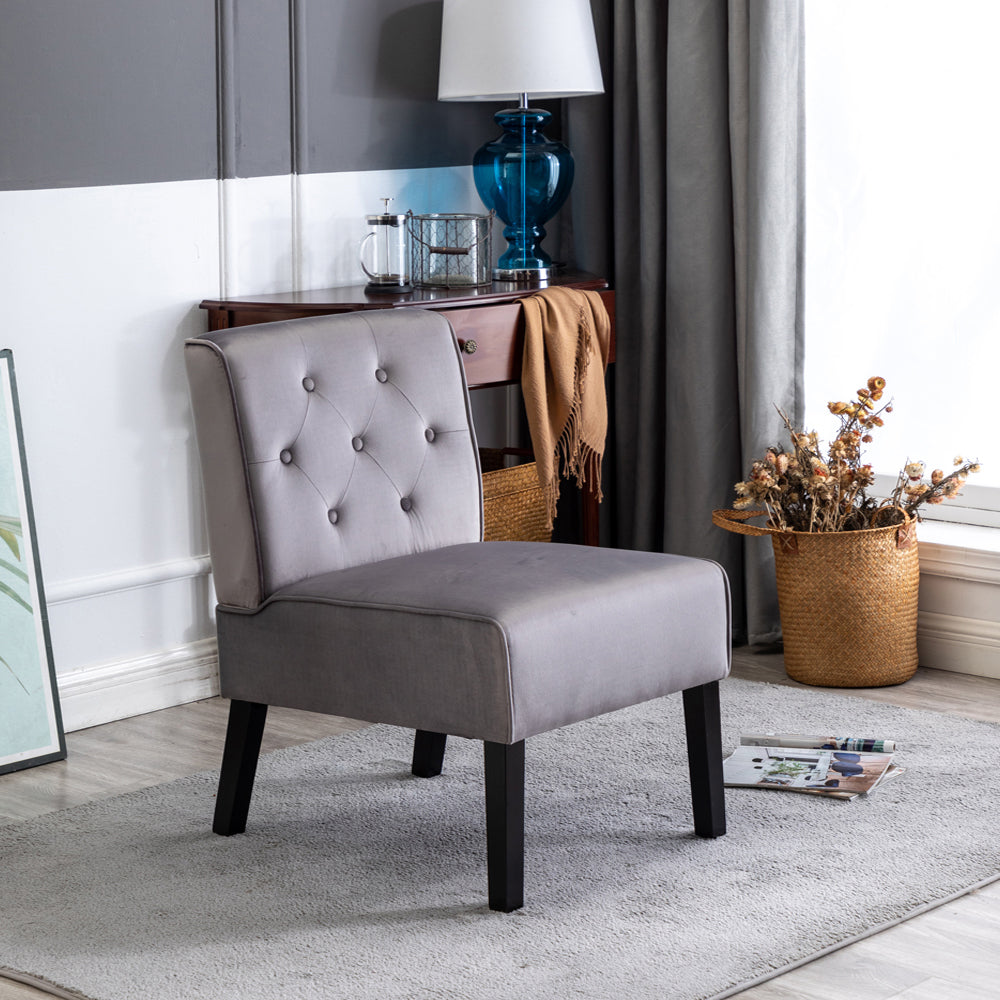 Reese 53"  2Piece Living Room Armless Button Tufted Pattern Accent Chair with Velvet Fabric and Premium High Density Foam Cushion, Grey