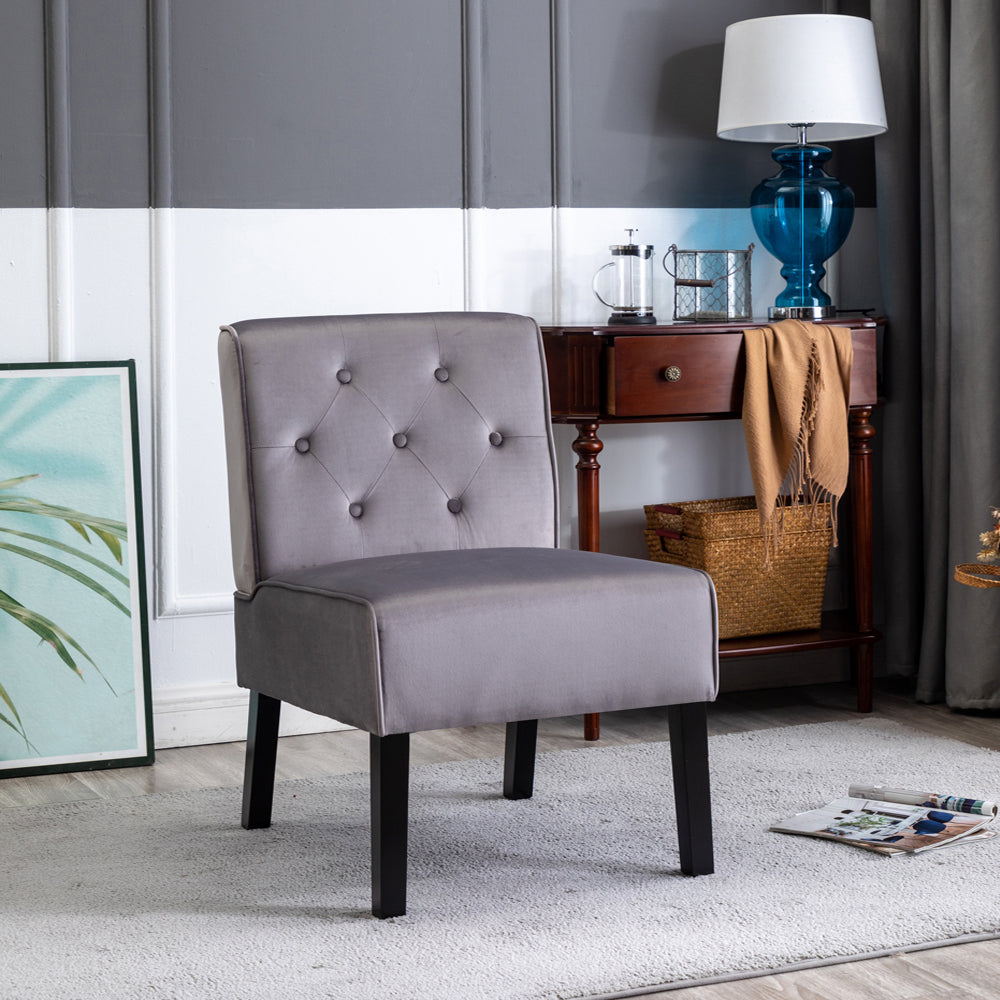 Reese 53"  2Piece Living Room Armless Button Tufted Pattern Accent Chair with Velvet Fabric and Premium High Density Foam Cushion, Grey