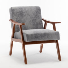 Accent Chair with Microfiber Upholstery and Solid Wood Frame, Classic Mid-Century Modern Living Room Furniture for Extra Seating, Grey