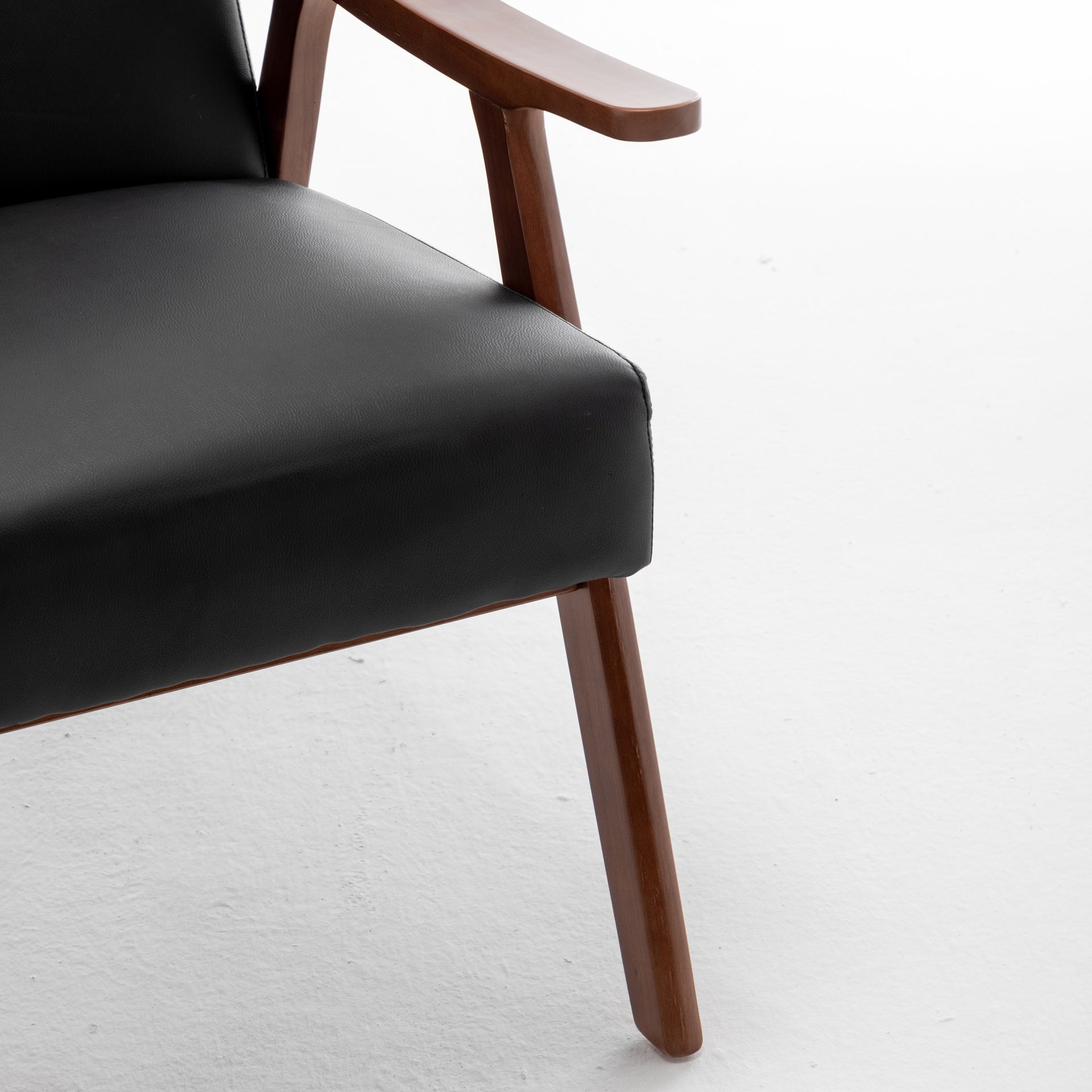 Accent Chair with Microfiber Upholstery and Solid Wood Frame, Classic Mid-Century Modern Living Room Furniture for Extra Seating, Black PU/PVC