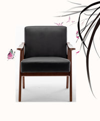 Accent Chair with Microfiber Upholstery and Solid Wood Frame, Classic Mid-Century Modern Living Room Furniture for Extra Seating, Black PU/PVC