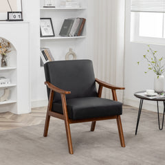 Accent Chair with Microfiber Upholstery and Solid Wood Frame, Classic Mid-Century Modern Living Room Furniture for Extra Seating, Black PU/PVC
