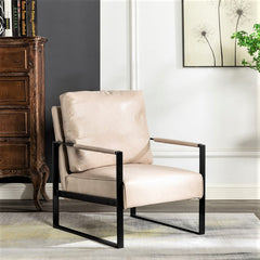 Direct Classic Mid Century Modern Accent Chair with Durable Square Metal Frame, Armchair for Living Room, Bedroom, Home Office in Spotted Microfiber Upholstery, Light Camel