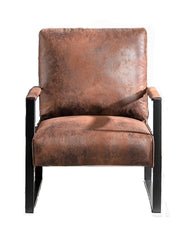 Classic Mid Century Modern Accent Chair with Durable Square Metal Frame, Armchair for Living Room, Bedroom, Home Office in Spotted Microfiber Upholstery, Brown