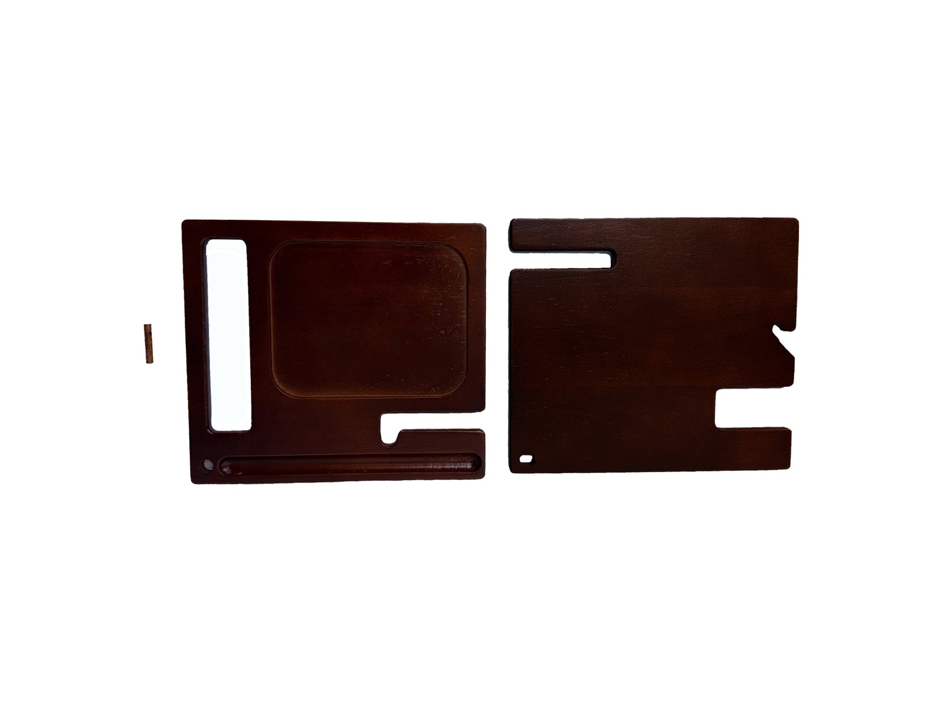 Nightstand accessories organizer phone tablet wallet watch stand key holder coin tray solid wood 2pc wood stained