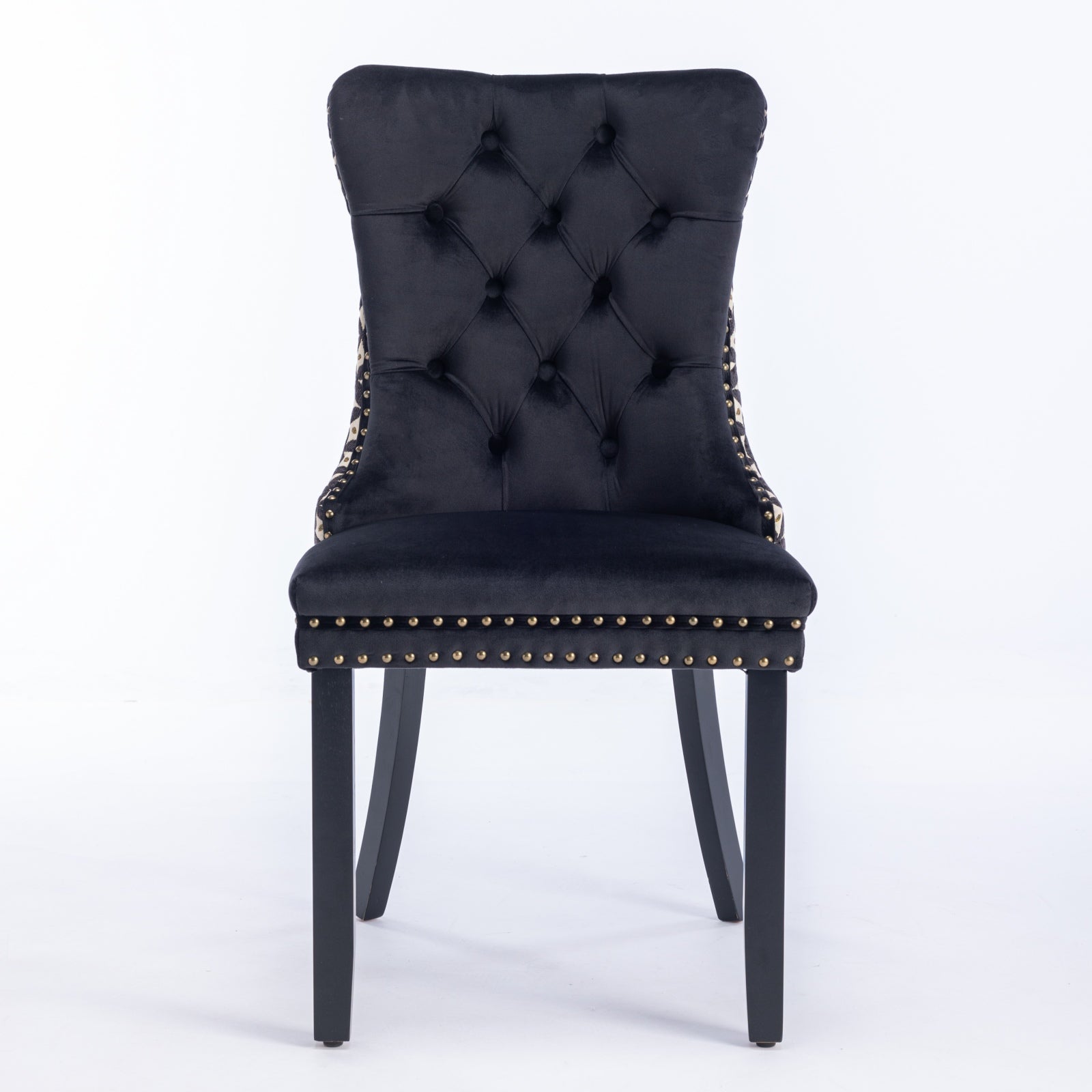 Classic Velvet Dining Chairs,  High-end Tufted Solid Wood Contemporary Velvet Upholstered Dining Chair with Wood Legs Nailhead, SET OF 2,Black and Patterned,SW2201BK