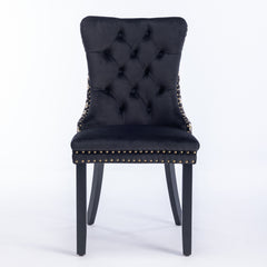 Classic Velvet Dining Chairs,  High-end Tufted Solid Wood Contemporary Velvet Upholstered Dining Chair with Wood Legs Nailhead, SET OF 2,Black and Patterned,SW2201BK