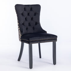 Classic Velvet Dining Chairs,  High-end Tufted Solid Wood Contemporary Velvet Upholstered Dining Chair with Wood Legs Nailhead, SET OF 2,Black and Patterned,SW2201BK