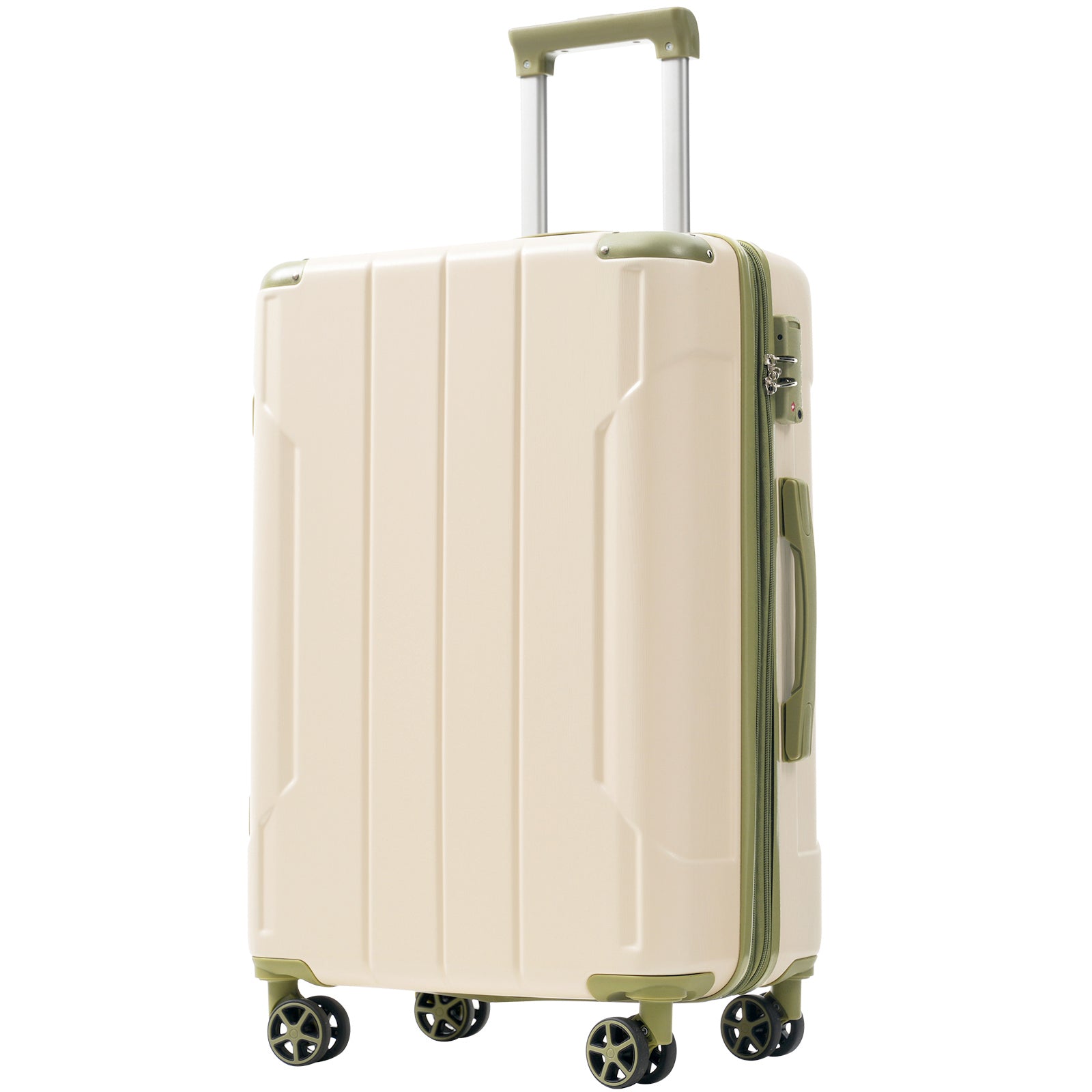 Hardshell Luggage, Lightweight Durable ABS Suitcases with Double Wheels, Expandable 28-inch Checked Travel Luggage(White and Green)