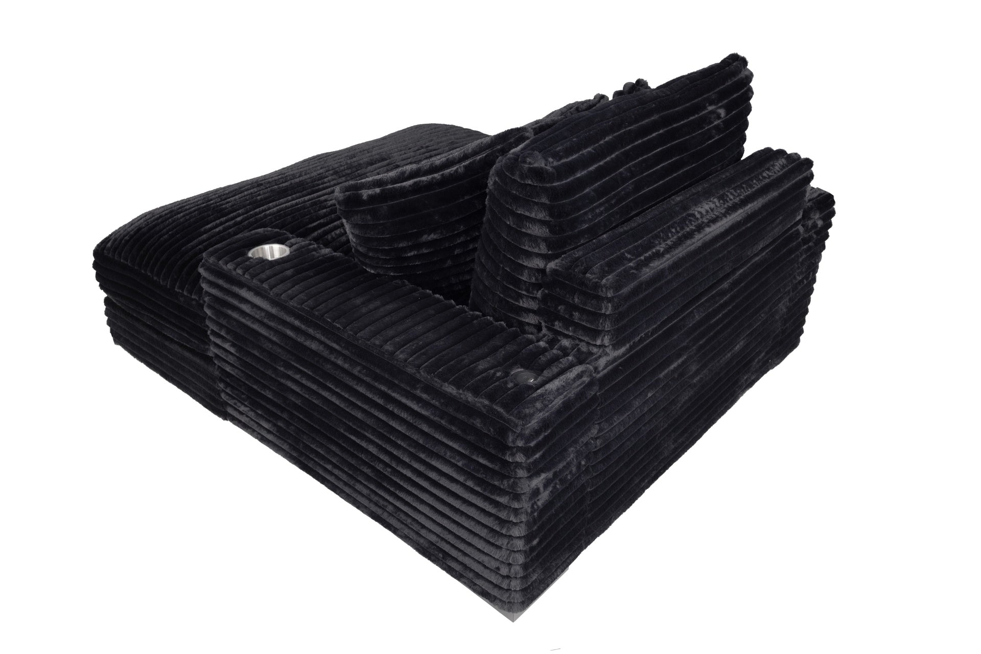 Modern Chaise Lounge w 2/ Cup Holders USB Ports Black Corduroy Wooden Legs Pillows Plush Couch Sofa Chaise
